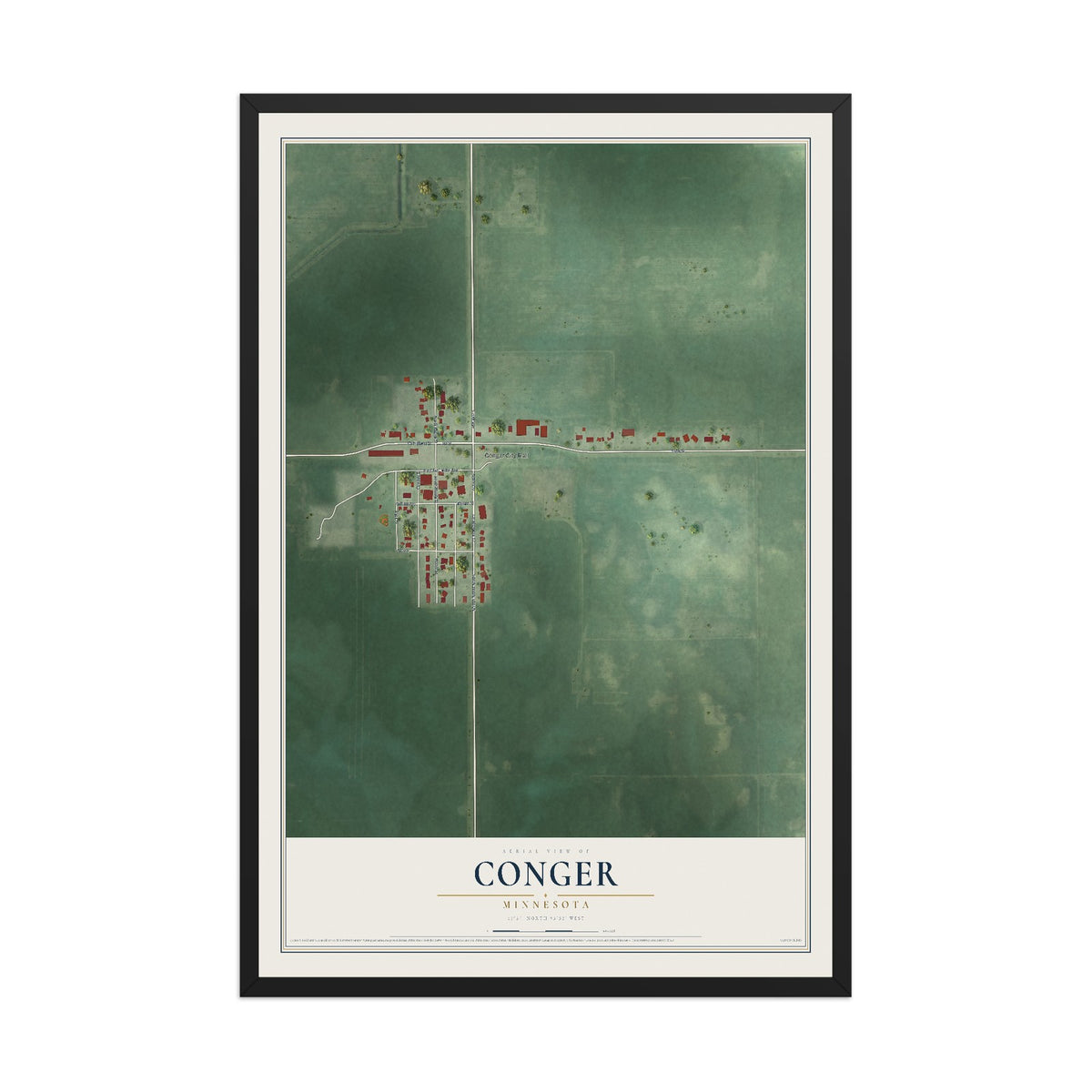 Map of Conger, Minnesota, 12 x 18 inch print in a black wood frame