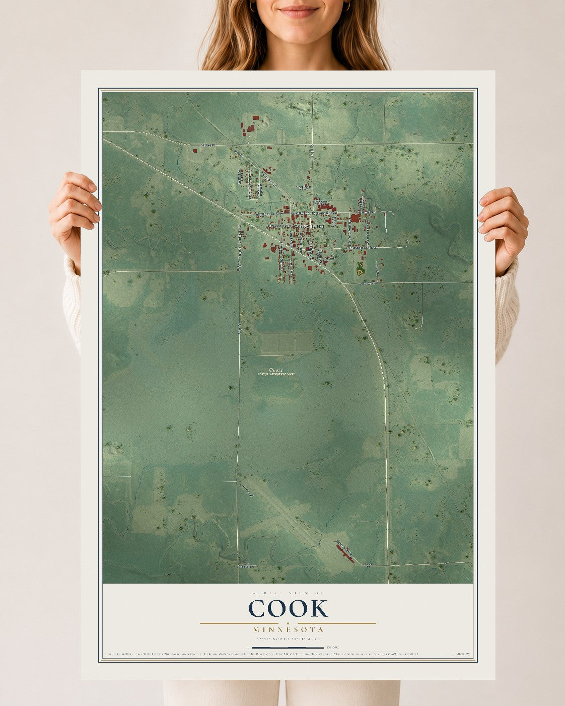 Map of Cook, Minnesota, 24 x 36 inch unframed archival matte print