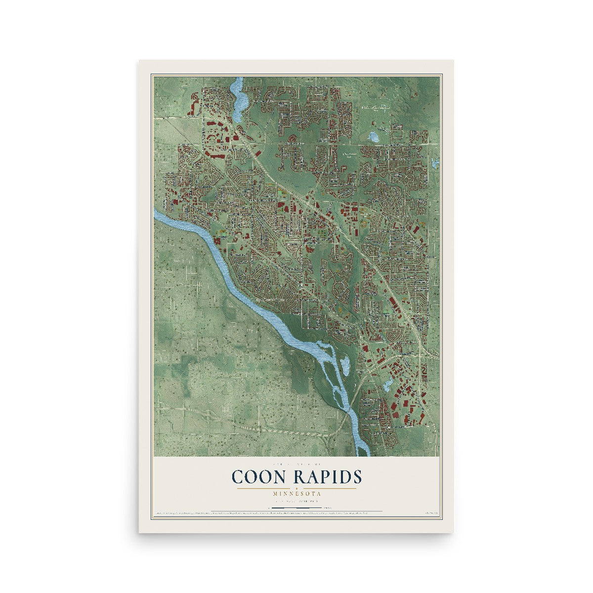 Map of Coon Rapids, Minnesota, 12 x 18 inch unframed archival matte print