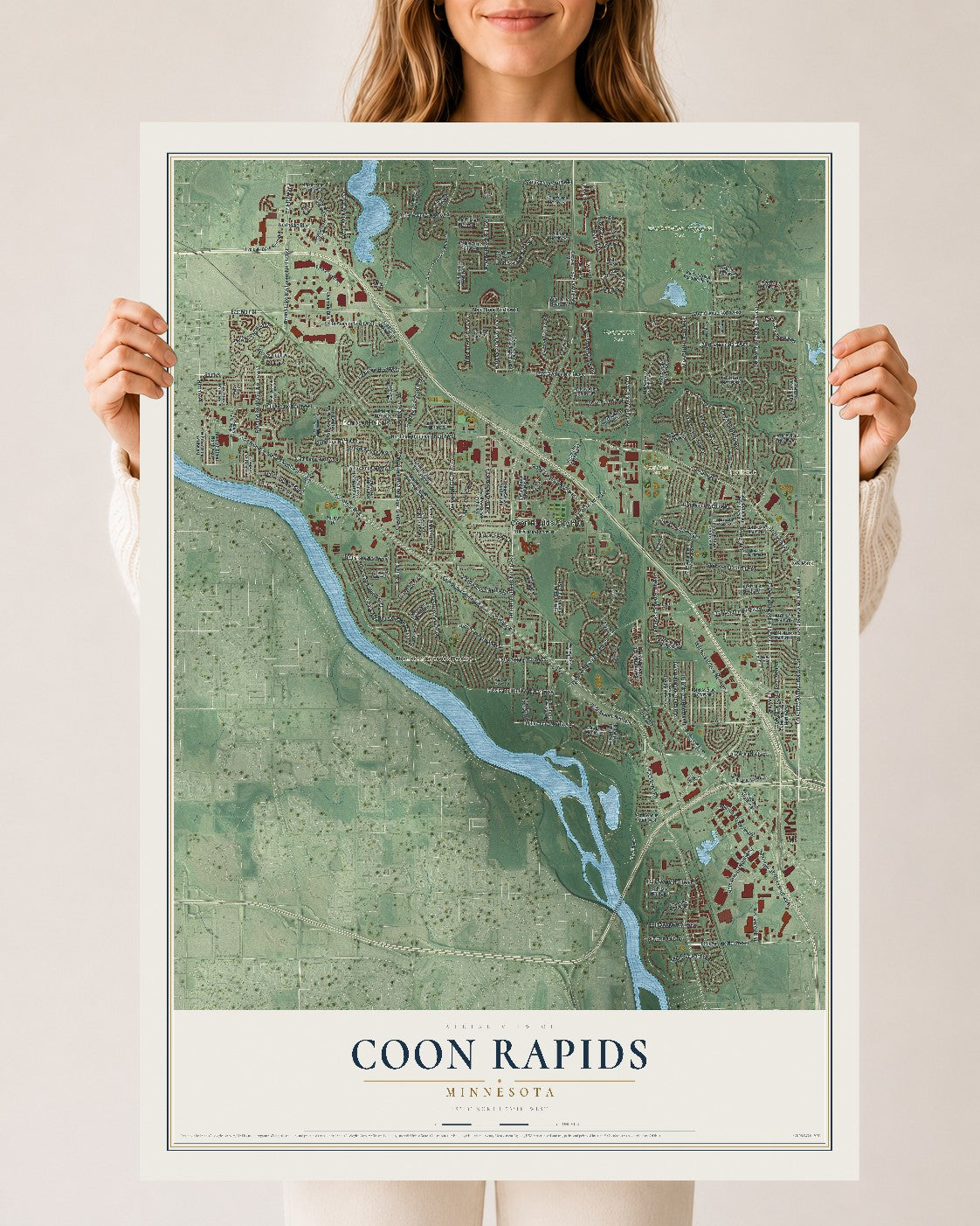 Map of Coon Rapids, Minnesota, 24 x 36 inch unframed archival matte print