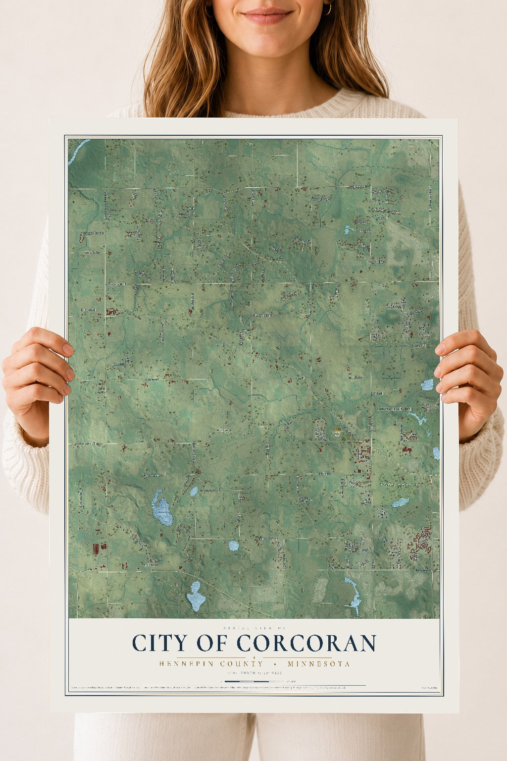 Map of Corcoran, Minnesota, 18 x 24 inch unframed archival matte print
