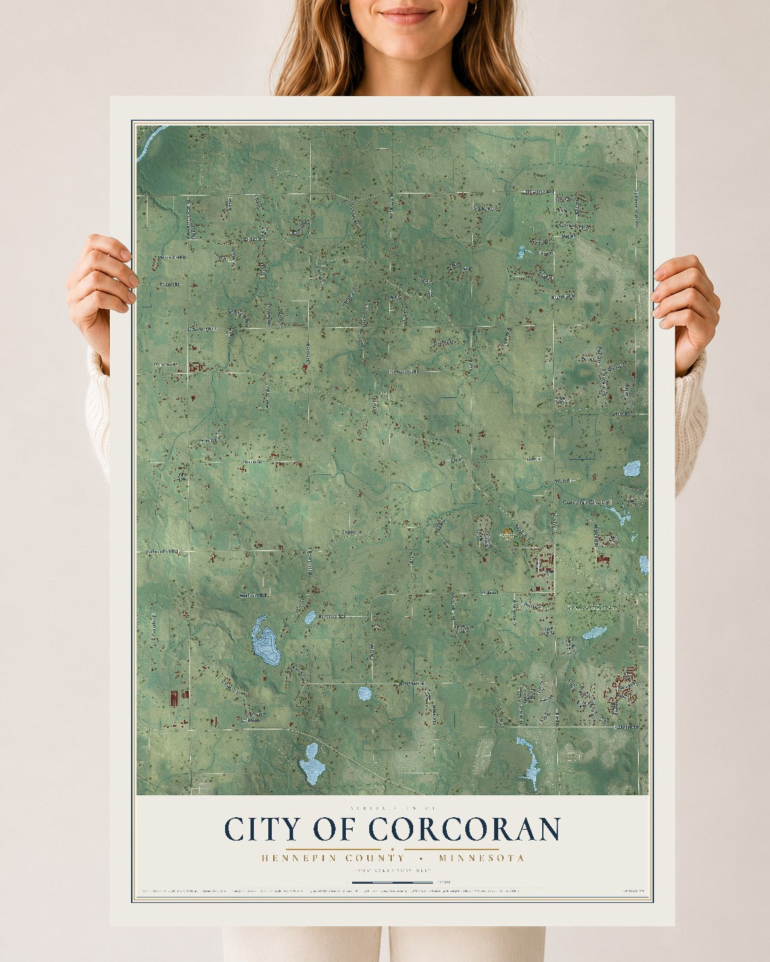 Map of Corcoran, Minnesota, 24 x 36 inch unframed archival matte print