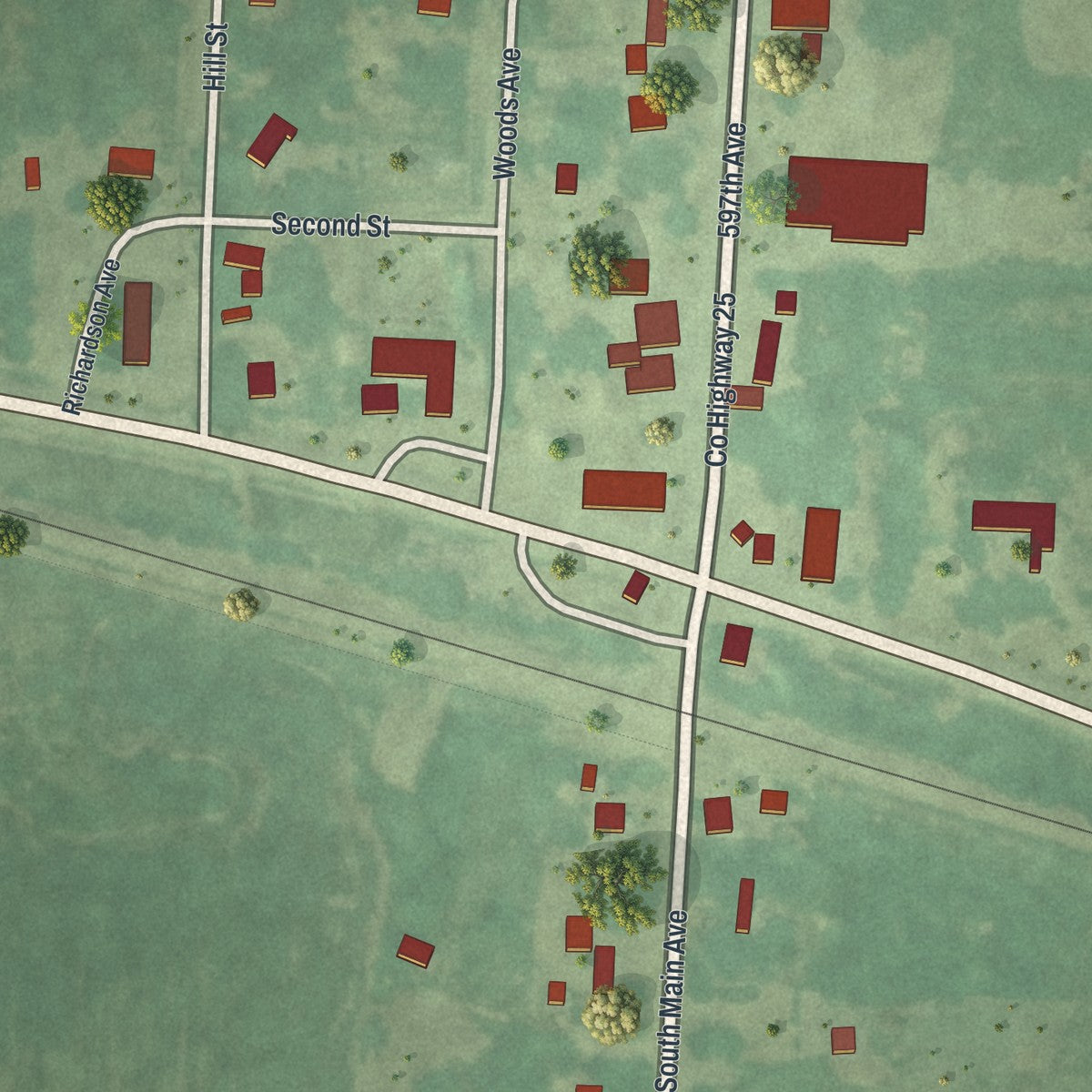 Close-up of the map of Correll, Minnesota print showing street and building detail