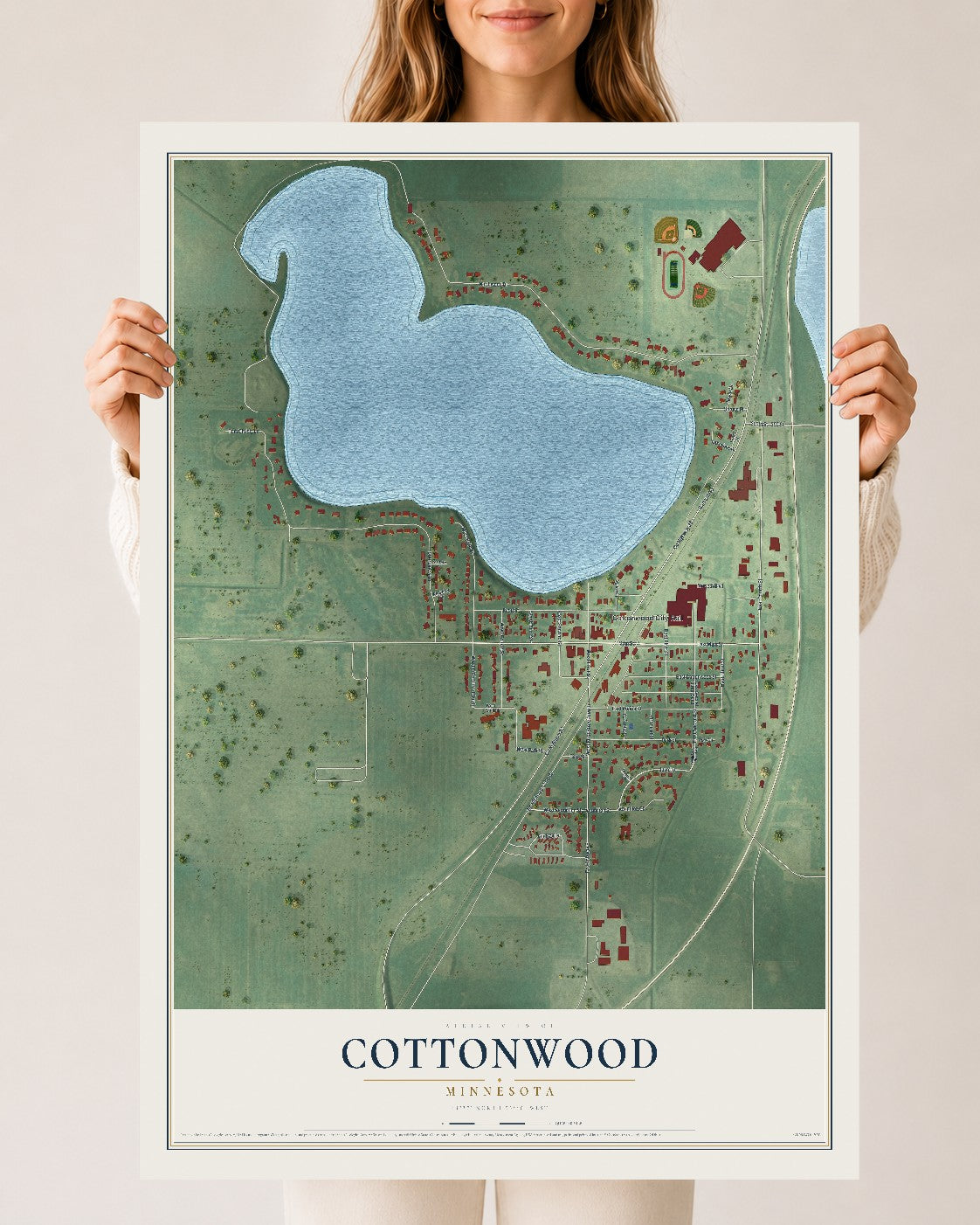 Map of Cottonwood, Minnesota, 24 x 36 inch unframed archival matte print