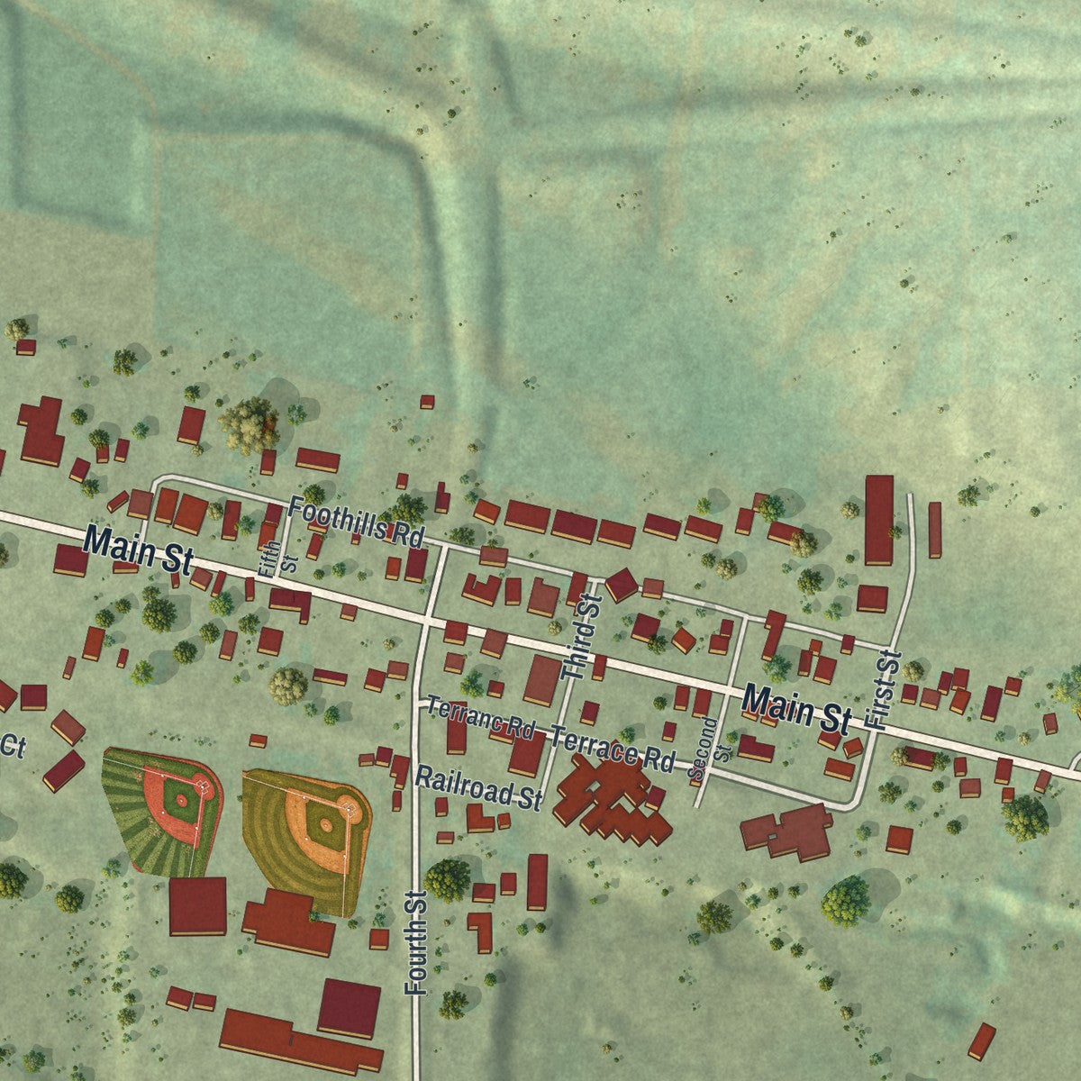 Close-up of the map of Courtland, Minnesota print showing street and building detail