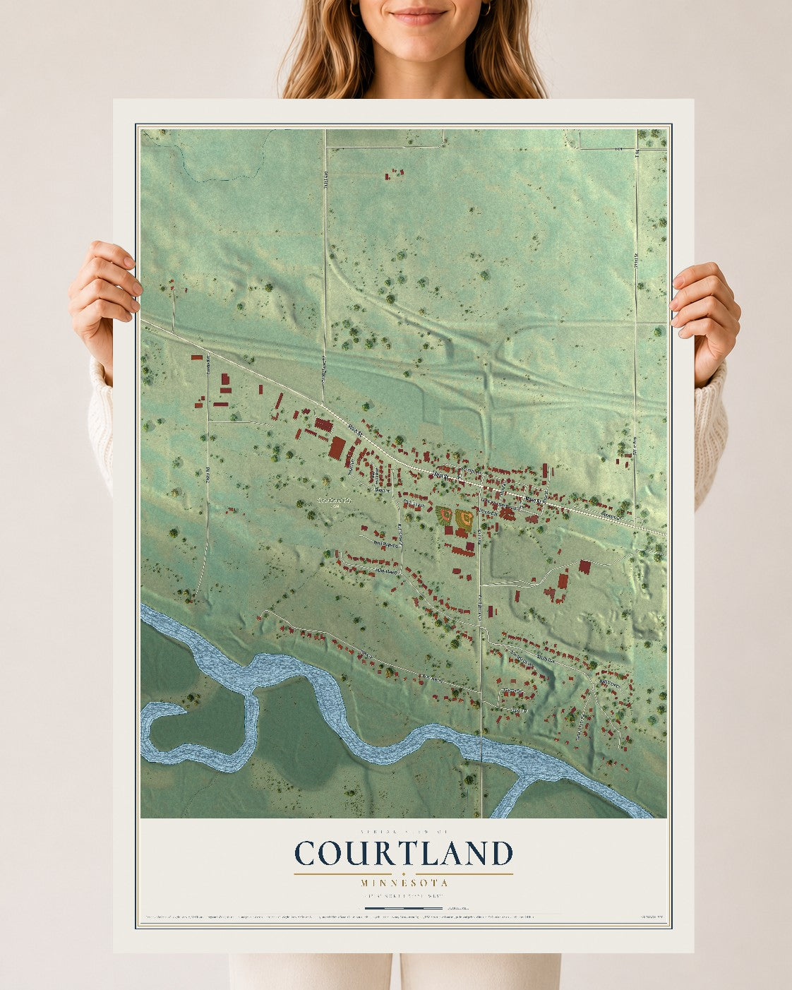 Map of Courtland, Minnesota, 24 x 36 inch unframed archival matte print