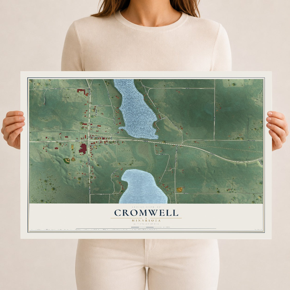 Map of Cromwell, Minnesota, 12 x 18 inch unframed archival matte print