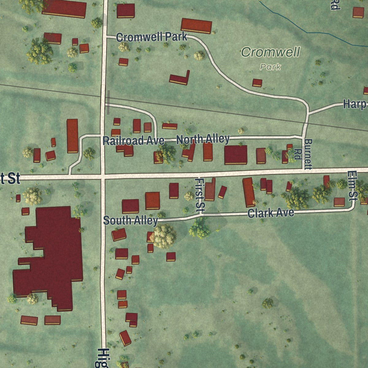 Second close-up of the map of Cromwell, Minnesota print showing more streets and buildings