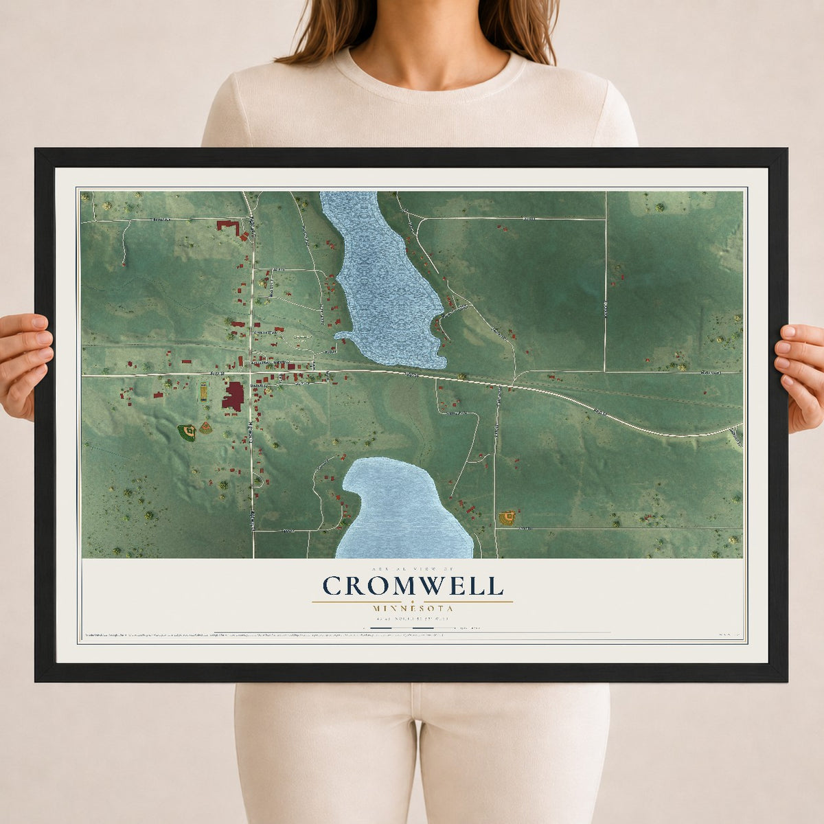 Map of Cromwell, Minnesota, 18 x 24 inch print in a black wood frame