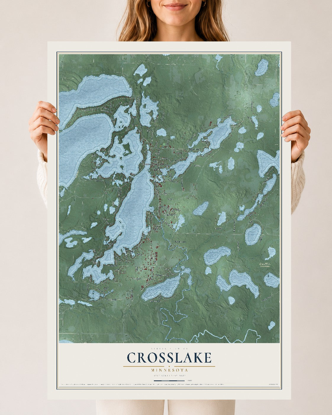 Map of Crosslake, Minnesota, 24 x 36 inch unframed archival matte print