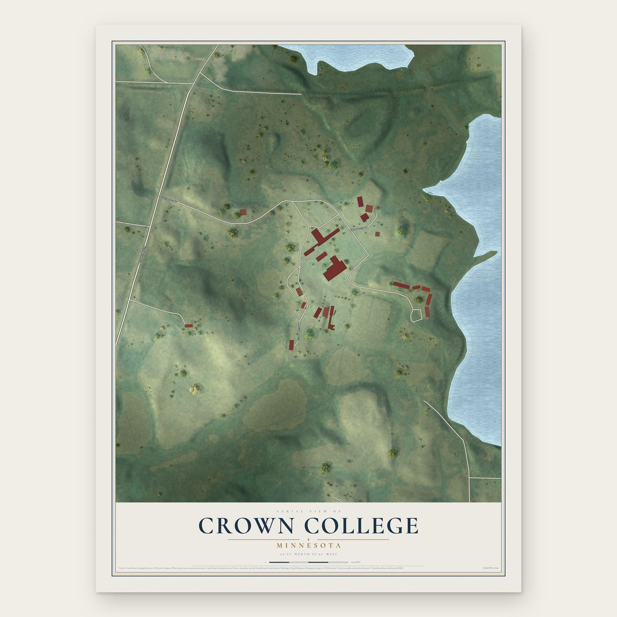 Crown College, Minnesota map print, the full design