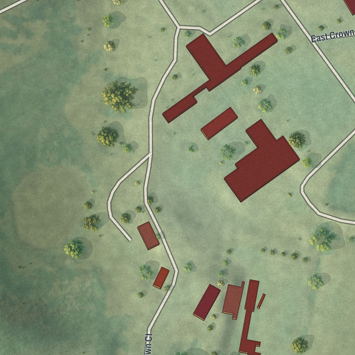Close-up of the map of Crown College, Minnesota print showing street and building detail