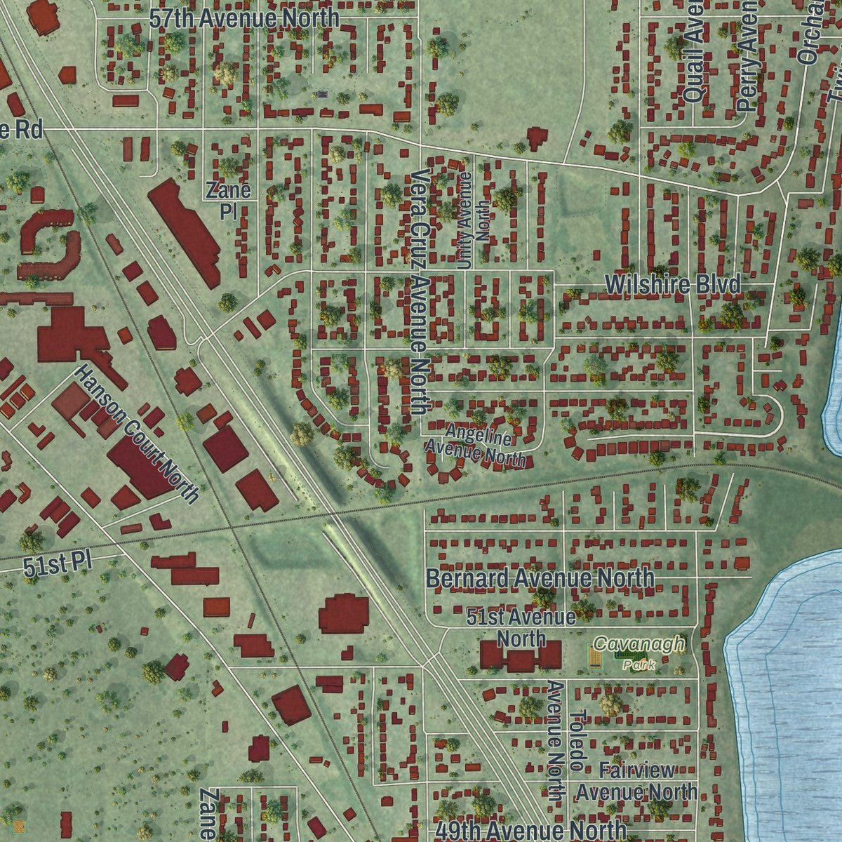 Second close-up of the map of Crystal, Minnesota print showing more streets and buildings
