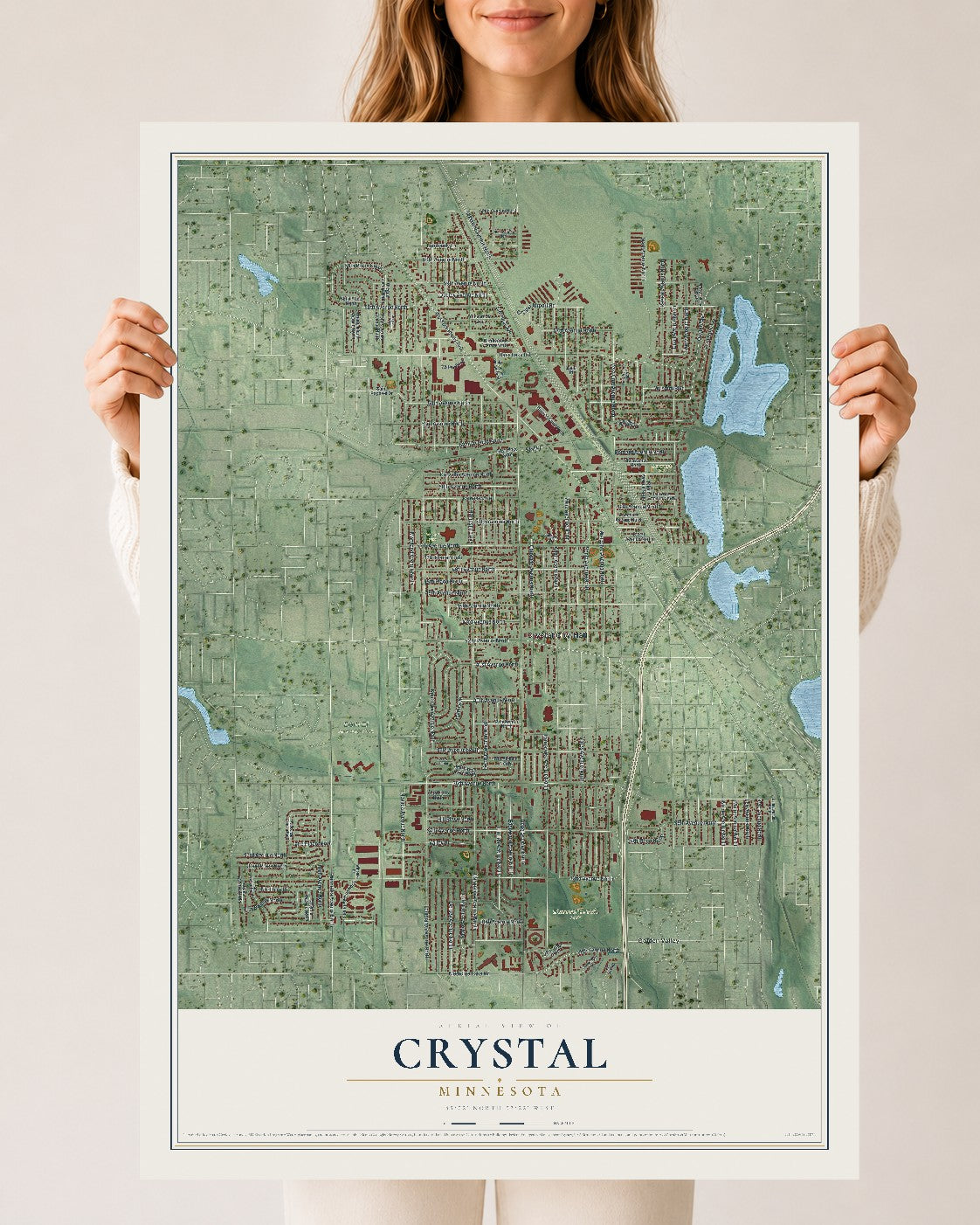 Map of Crystal, Minnesota, 24 x 36 inch unframed archival matte print