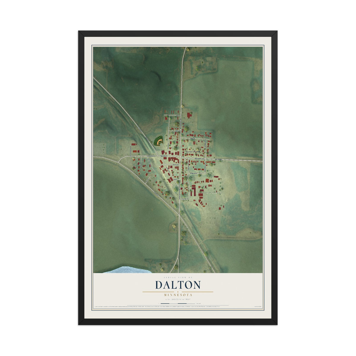 Map of Dalton, Minnesota, 12 x 18 inch print in a black wood frame