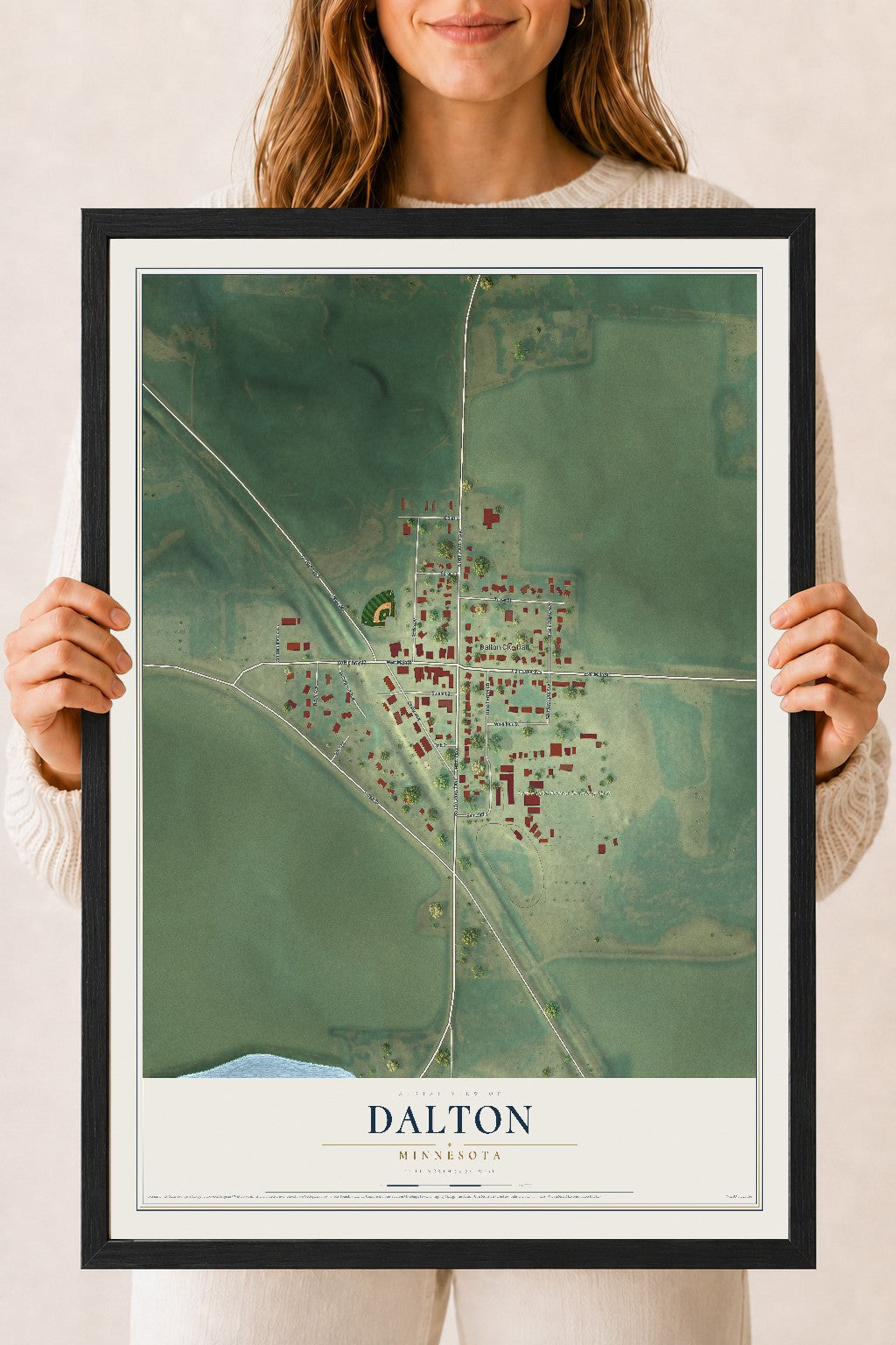 Map of Dalton, Minnesota, 18 x 24 inch print in a black wood frame