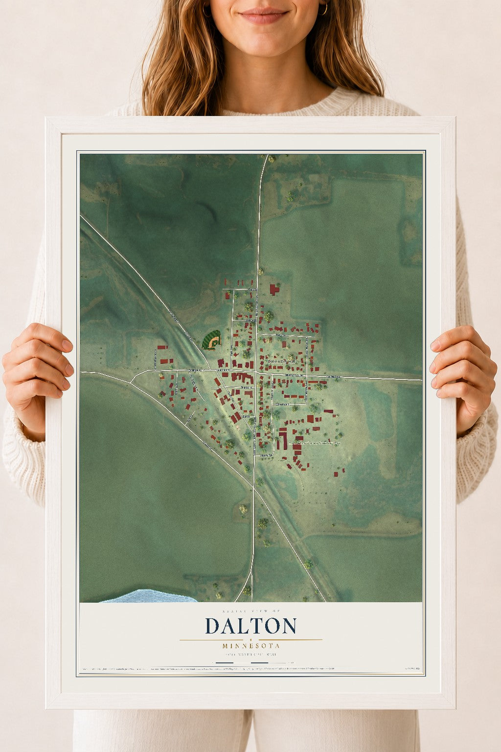 Map of Dalton, Minnesota, 18 x 24 inch print in a white wood frame