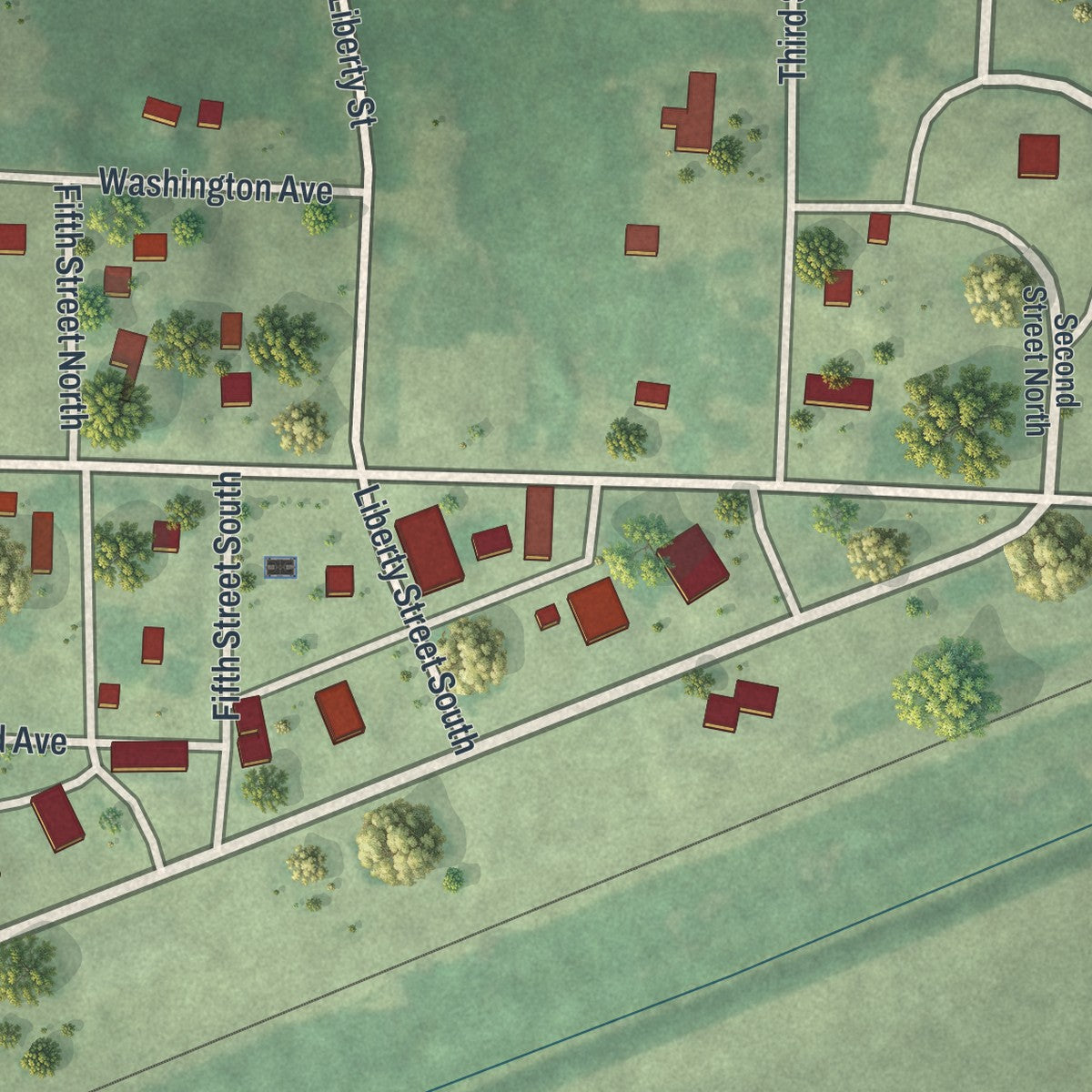 Close-up of the map of Danvers, Minnesota print showing street and building detail