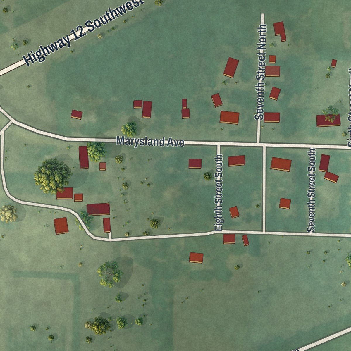 Second close-up of the map of Danvers, Minnesota print showing more streets and buildings