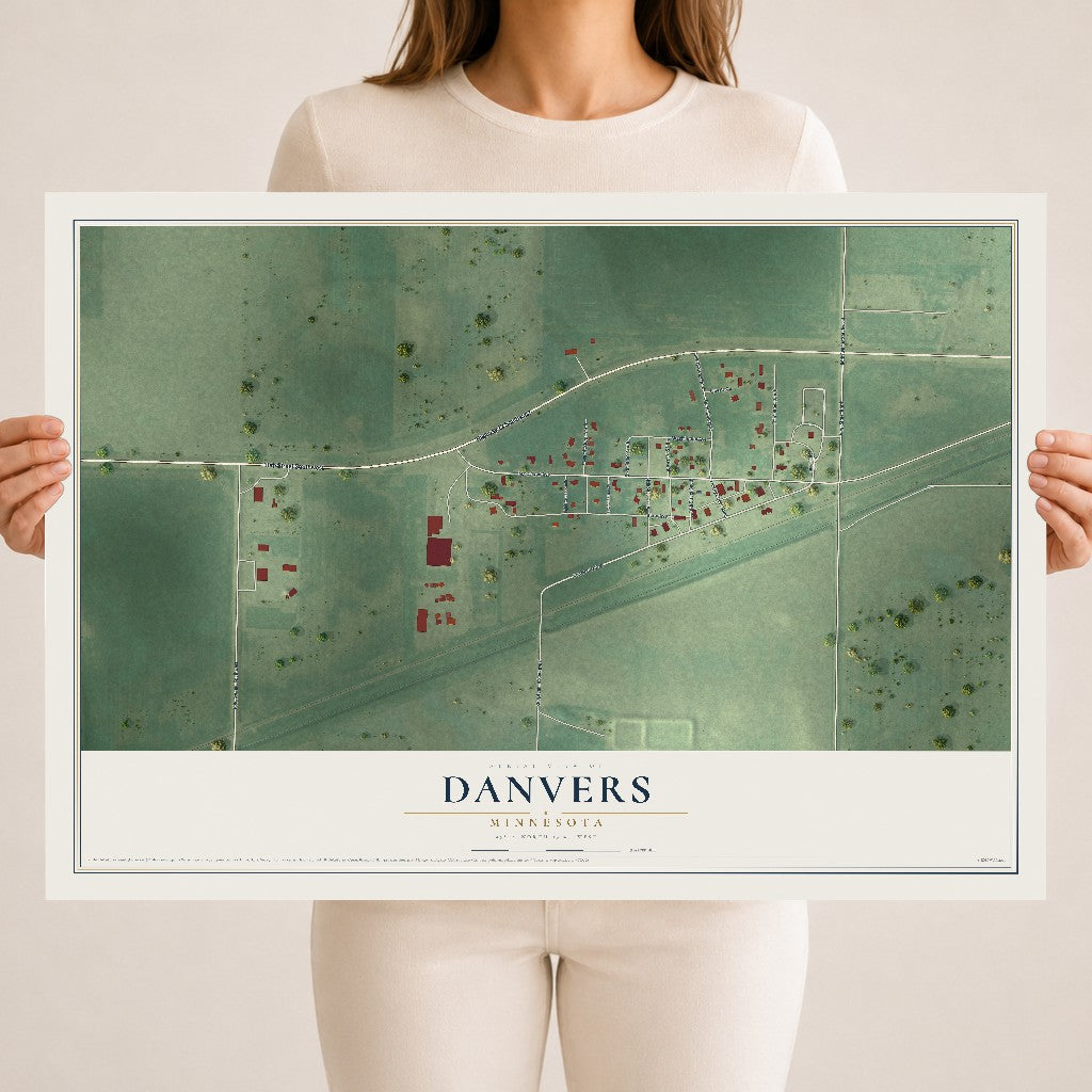 Map of Danvers, Minnesota, 18 x 24 inch unframed archival matte print