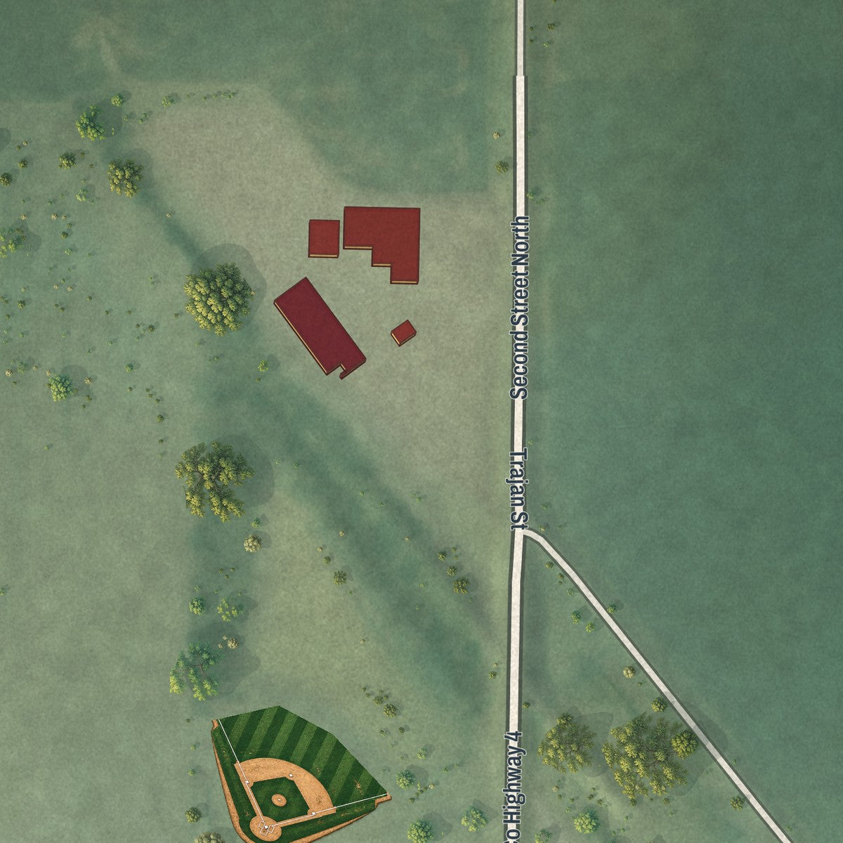 Second close-up of the map of Darfur, Minnesota print showing more streets and buildings