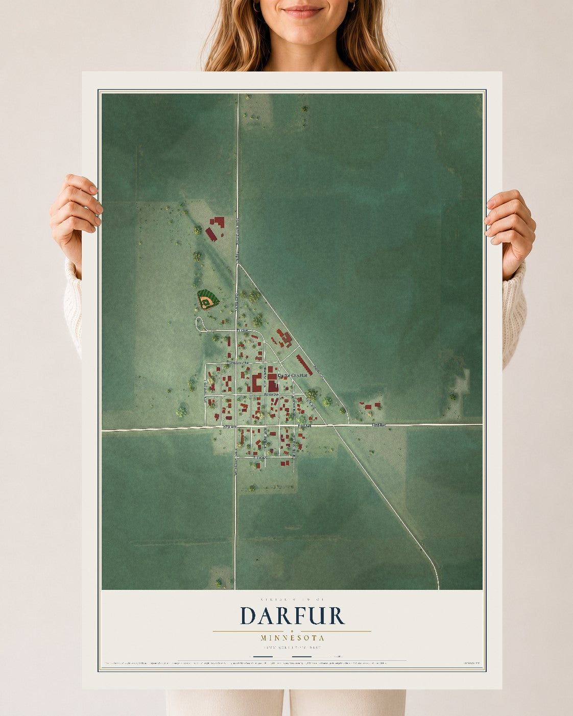 Map of Darfur, Minnesota, 24 x 36 inch unframed archival matte print