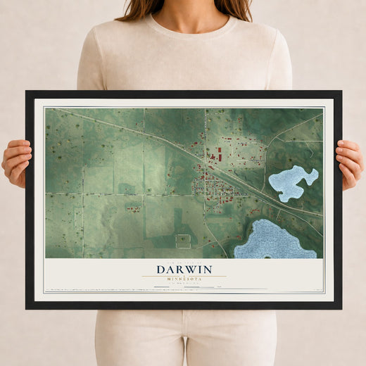 Map of Darwin, Minnesota, 12 x 18 inch print in a black wood frame