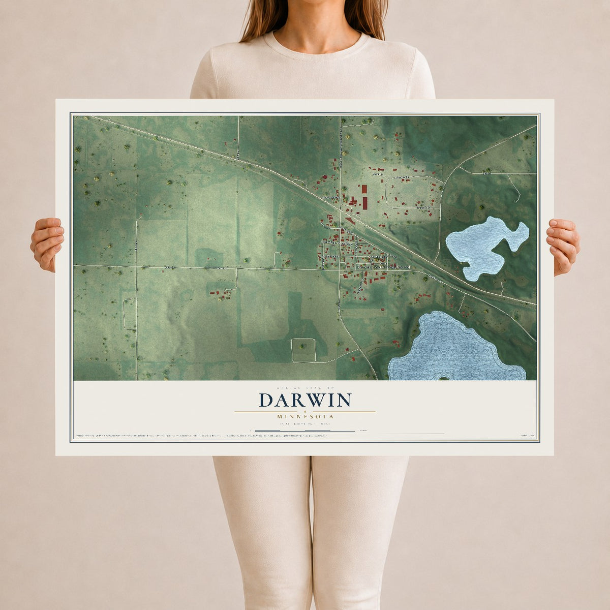 Map of Darwin, Minnesota, 24 x 36 inch unframed archival matte print