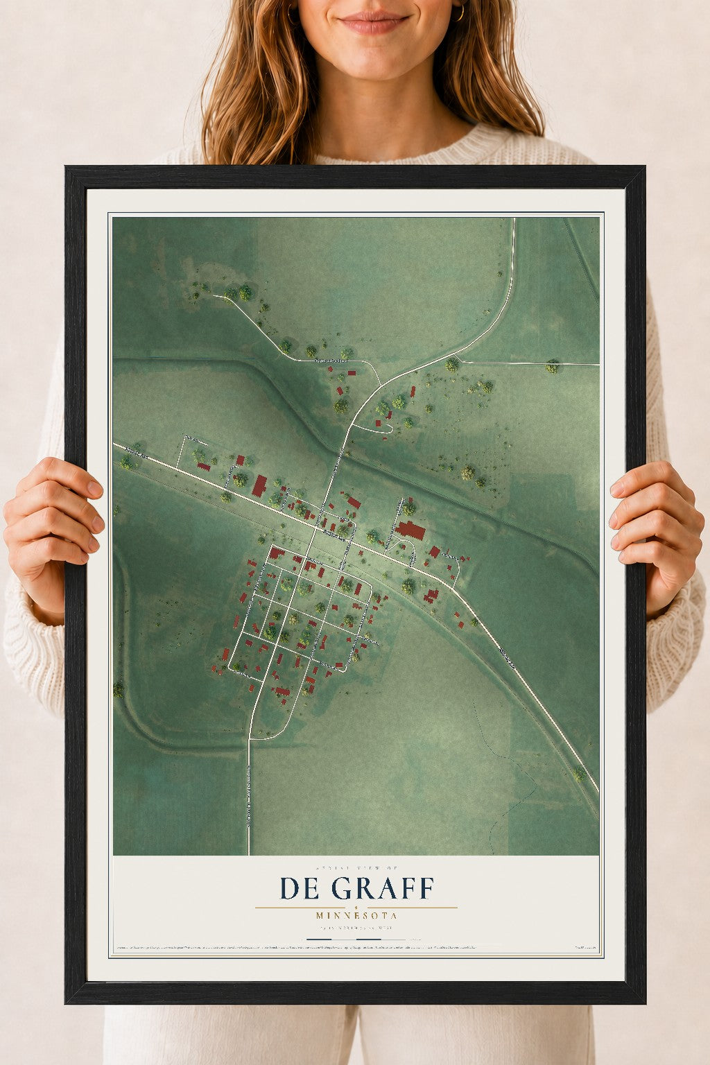 Map of De Graff, Minnesota, 18 x 24 inch print in a black wood frame