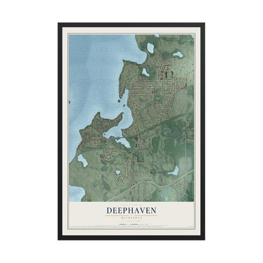 Map of Deephaven, Minnesota, 12 x 18 inch print in a black wood frame