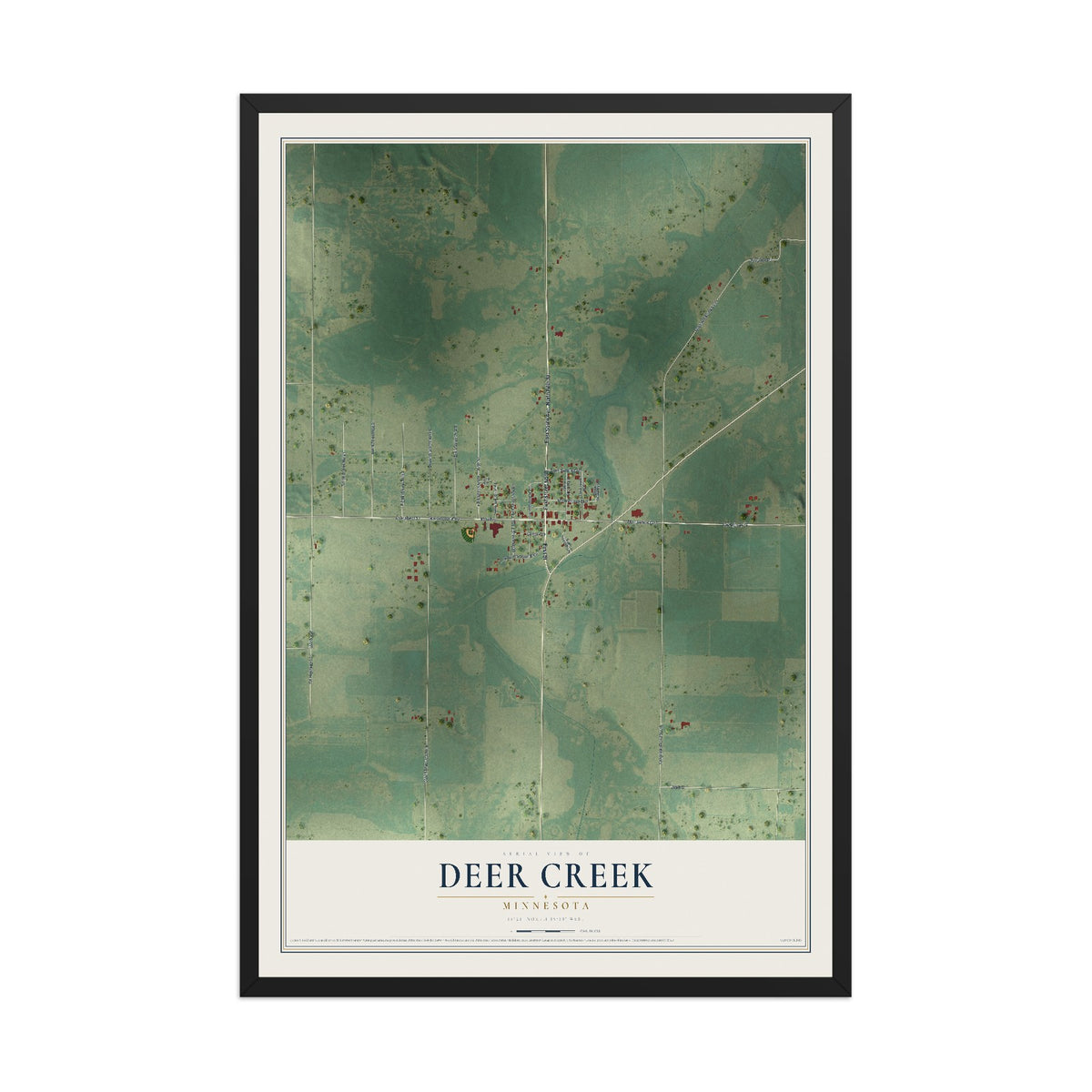 Map of Deer Creek, Minnesota, 12 x 18 inch print in a black wood frame