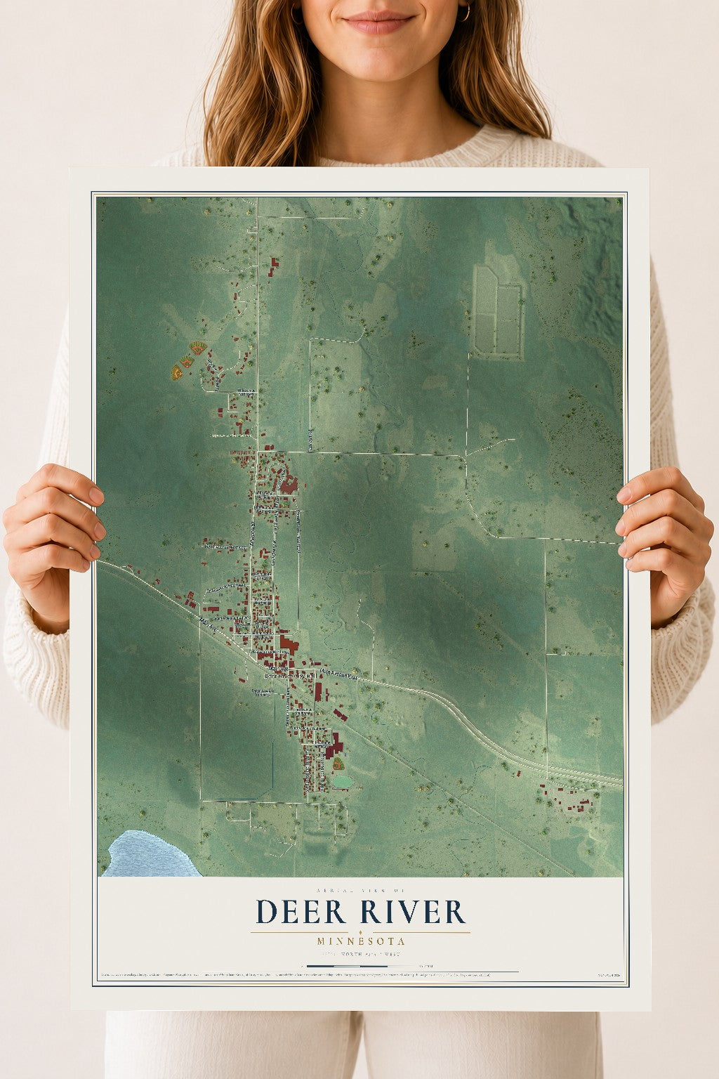 Map of Deer River, Minnesota, 18 x 24 inch unframed archival matte print