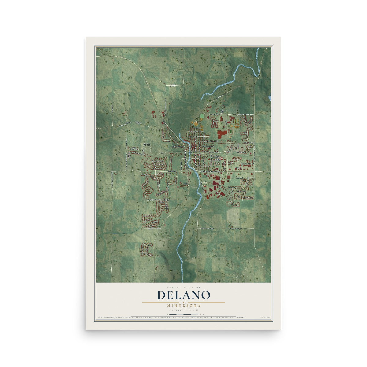 Map of Delano, Minnesota, 12 x 18 inch unframed archival matte print