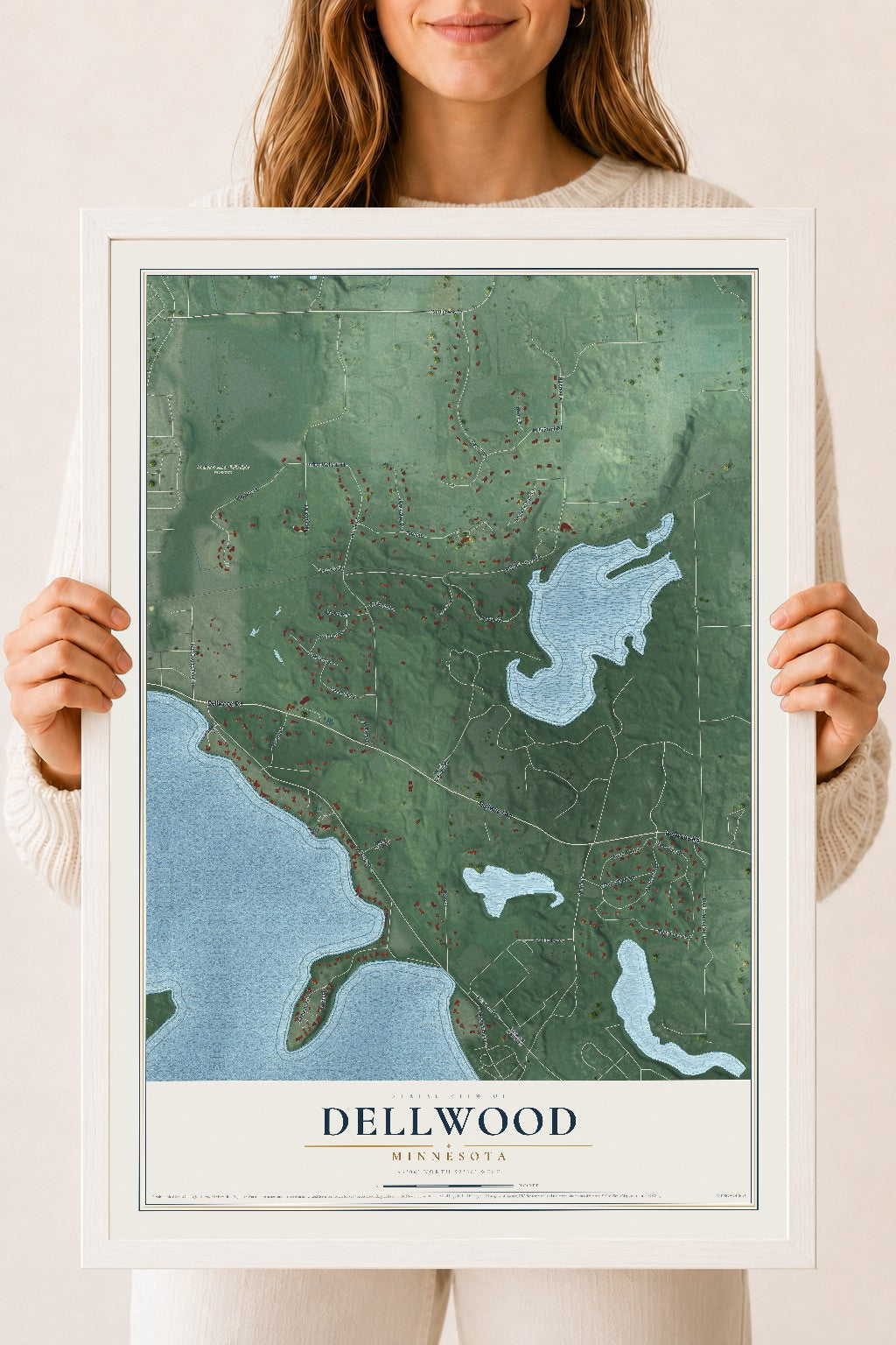 Map of Dellwood, Minnesota, 18 x 24 inch print in a white wood frame