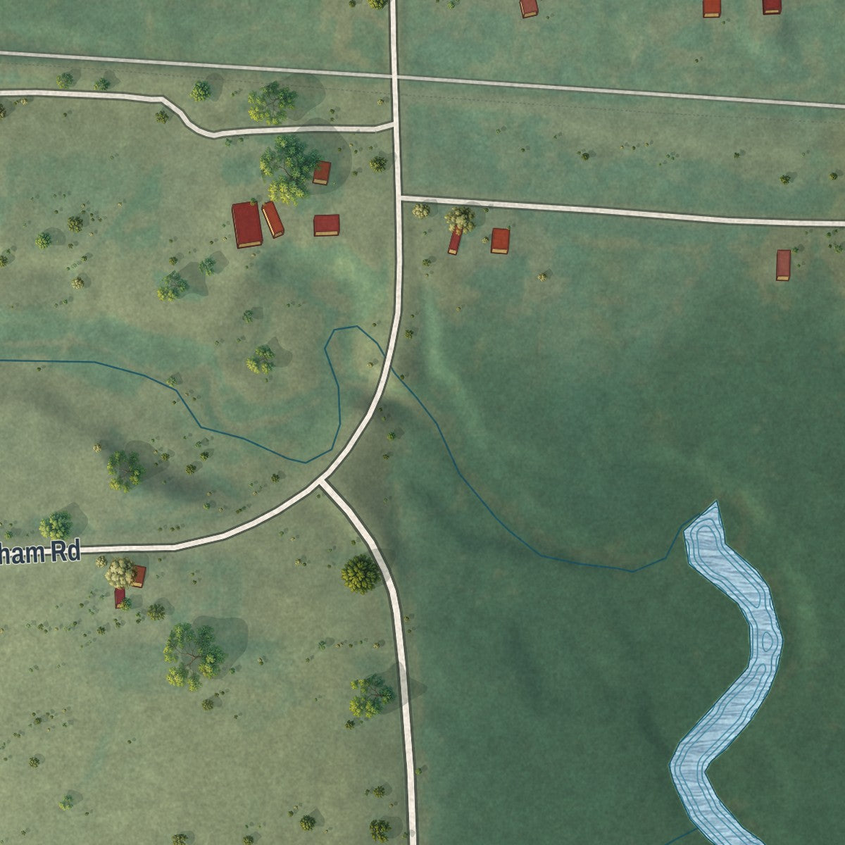 Second close-up of the map of Denham, Minnesota print showing more streets and buildings