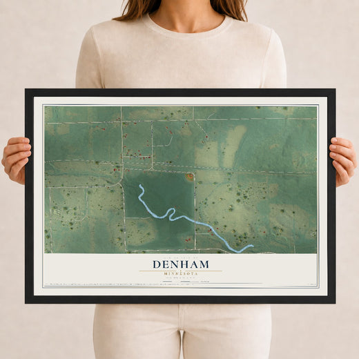 Map of Denham, Minnesota, 12 x 18 inch print in a black wood frame