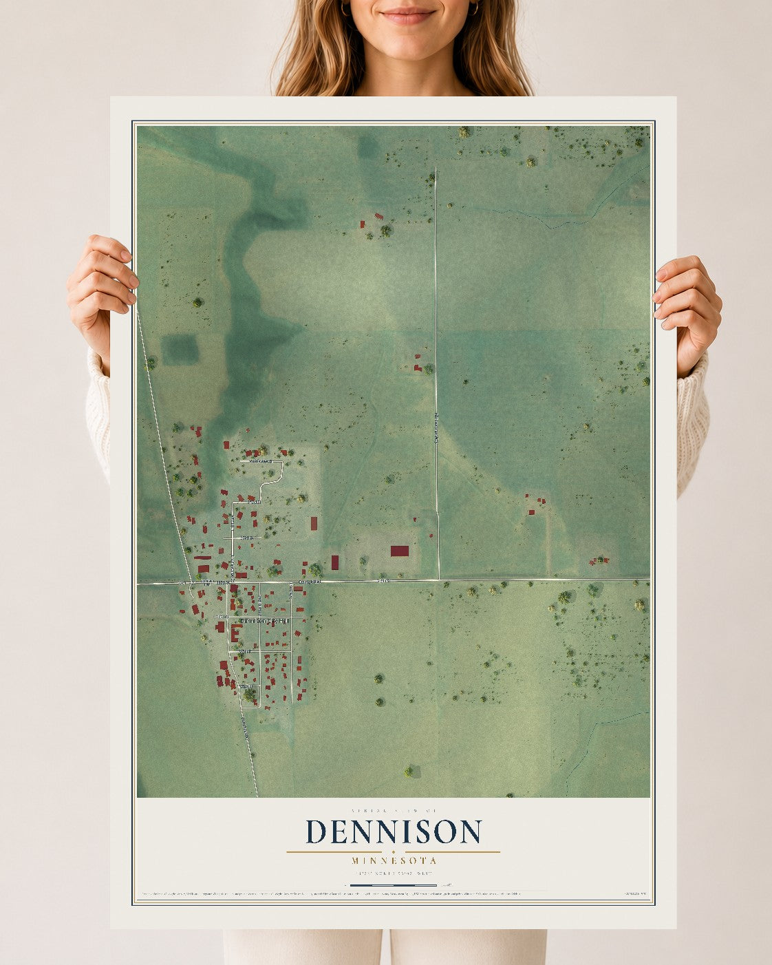 Map of Dennison, Minnesota, 24 x 36 inch unframed archival matte print