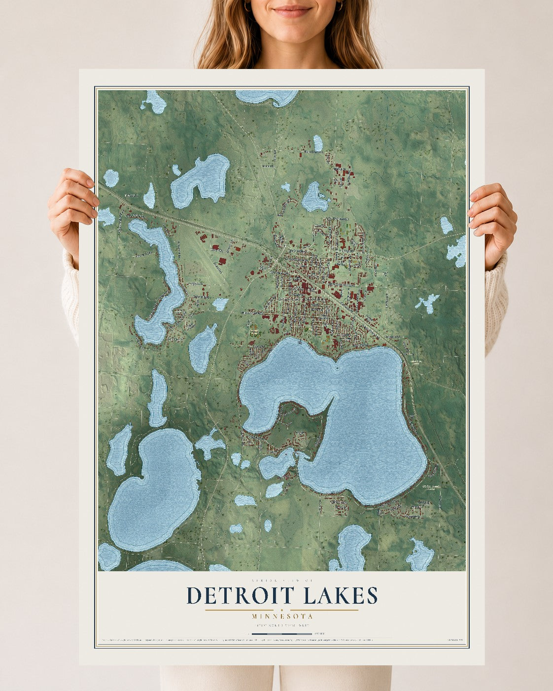 Map of Detroit Lakes, Minnesota, 24 x 36 inch unframed archival matte print