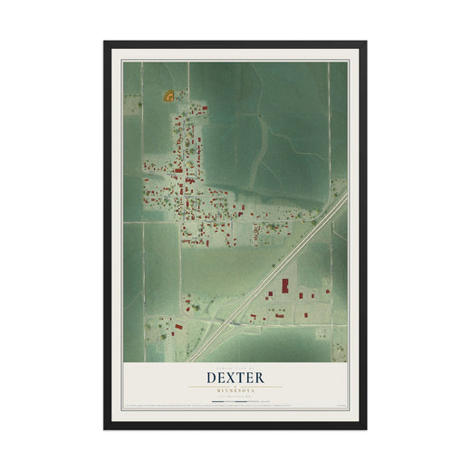 Map of Dexter, Minnesota, 12 x 18 inch print in a black wood frame