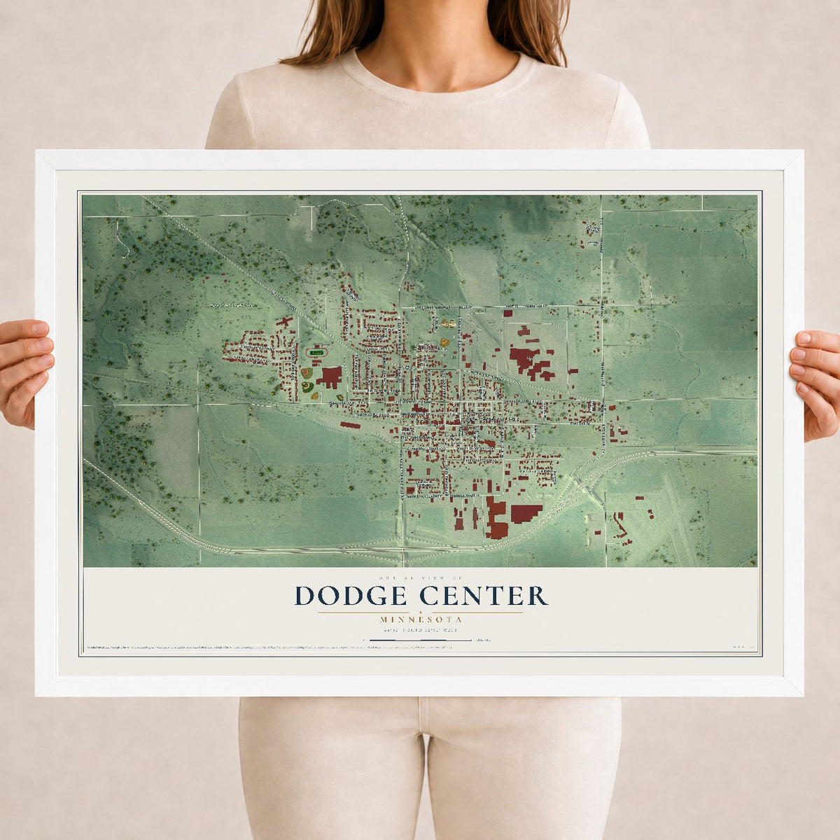 Map of Dodge Center, Minnesota, 18 x 24 inch print in a white wood frame