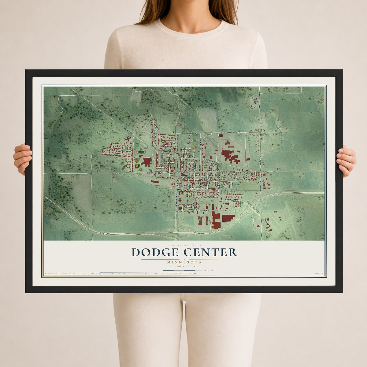 Map of Dodge Center, Minnesota, 24 x 36 inch print in a black wood frame