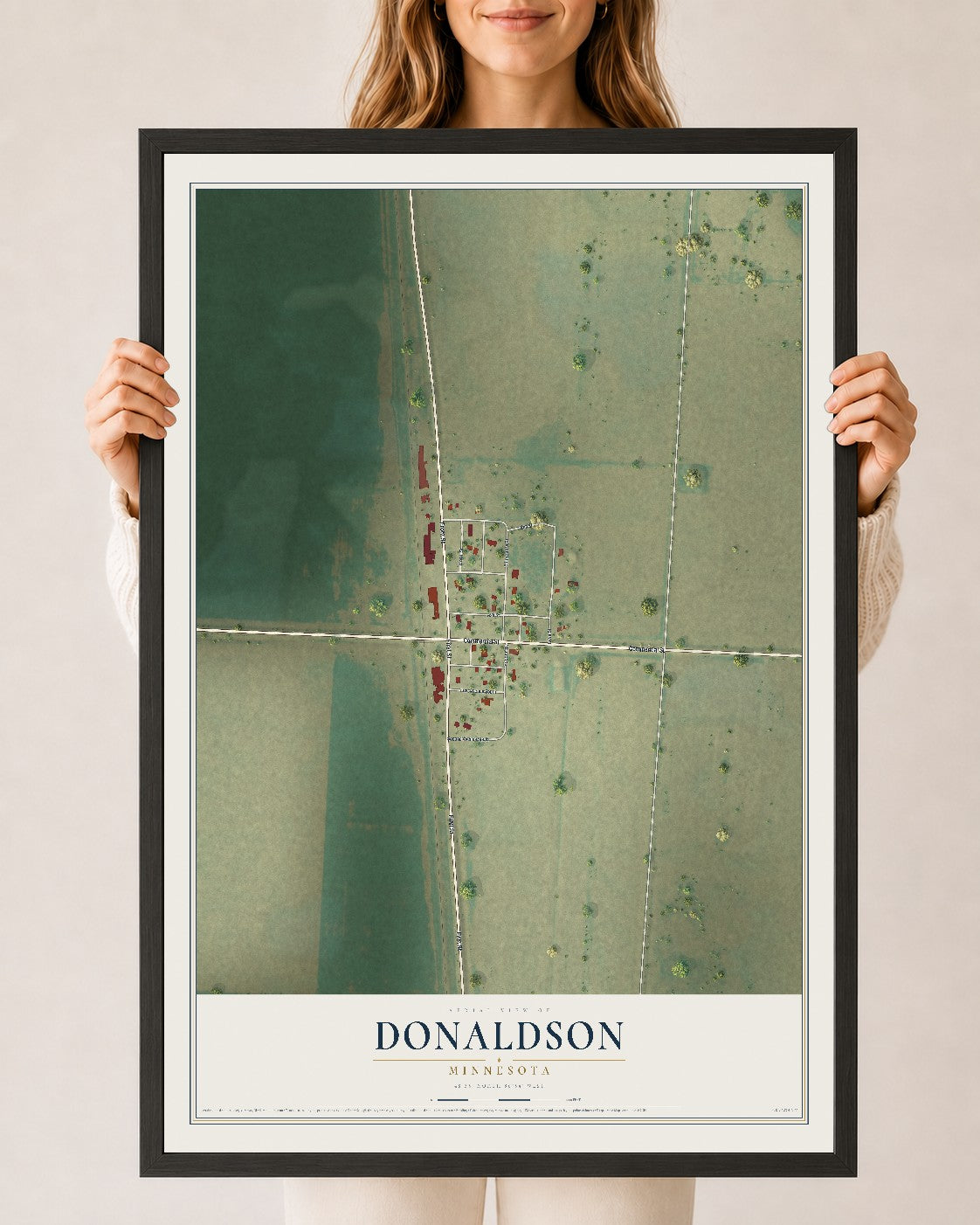 Map of Donaldson, Minnesota, 24 x 36 inch print in a black wood frame
