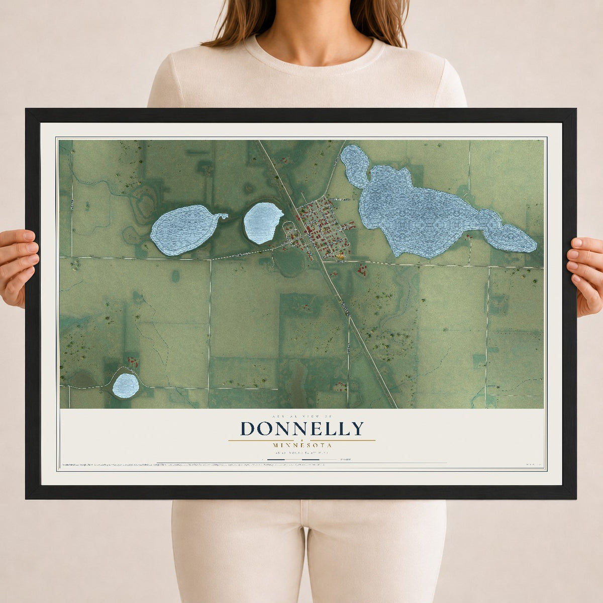 Map of Donnelly, Minnesota, 18 x 24 inch print in a black wood frame