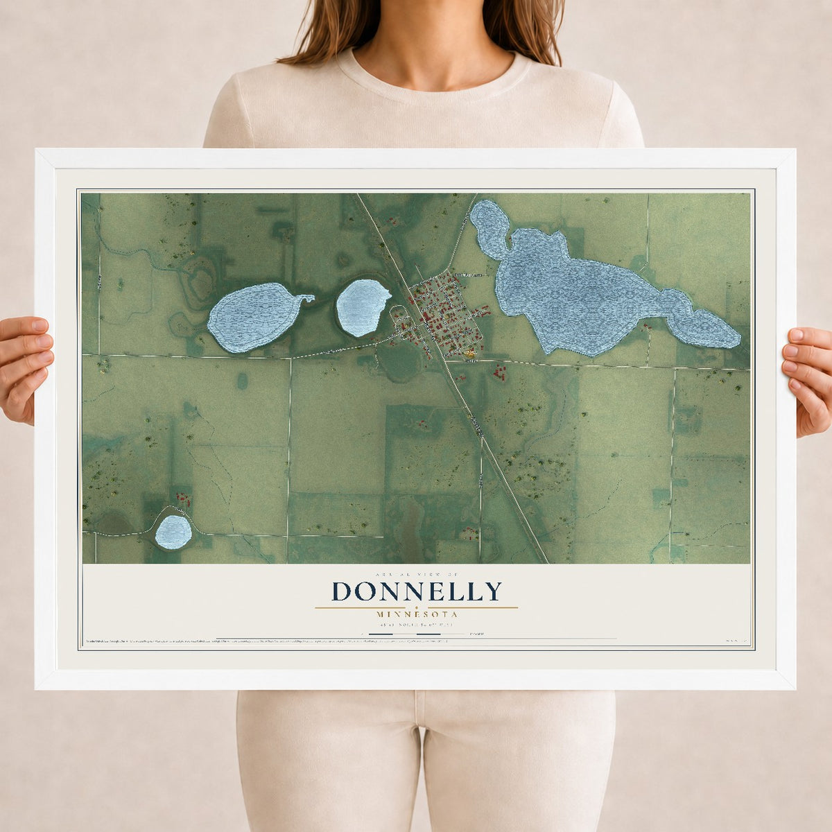 Map of Donnelly, Minnesota, 18 x 24 inch print in a white wood frame