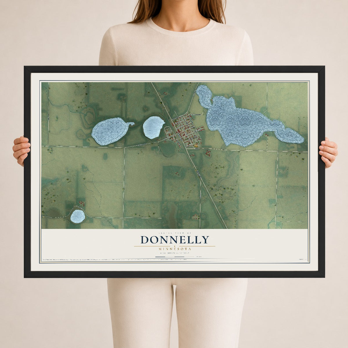Map of Donnelly, Minnesota, 24 x 36 inch print in a black wood frame
