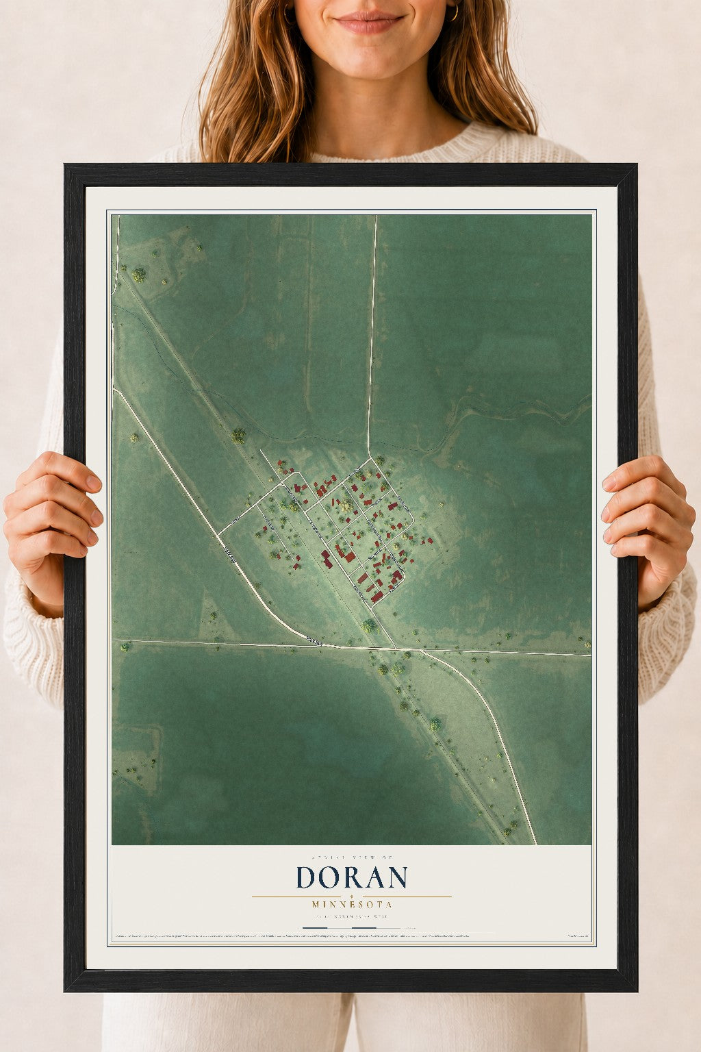 Map of Doran, Minnesota, 18 x 24 inch print in a black wood frame