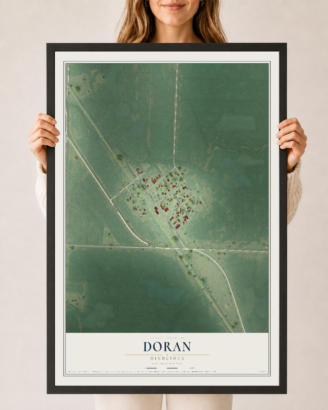 Map of Doran, Minnesota, 24 x 36 inch print in a black wood frame