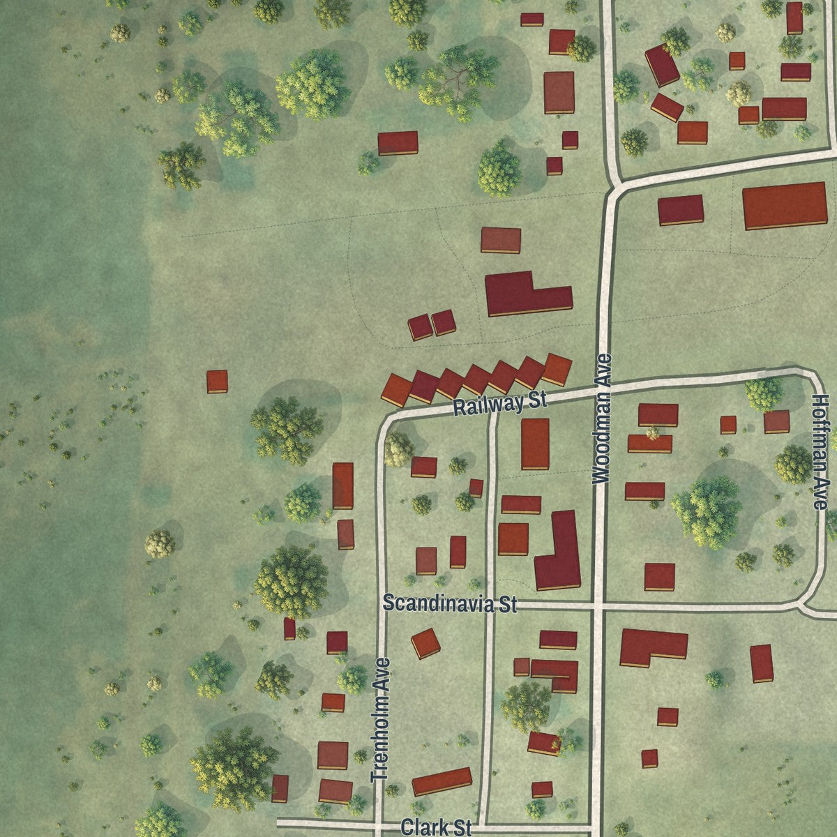 Close-up of the map of Dovray, Minnesota print showing street and building detail