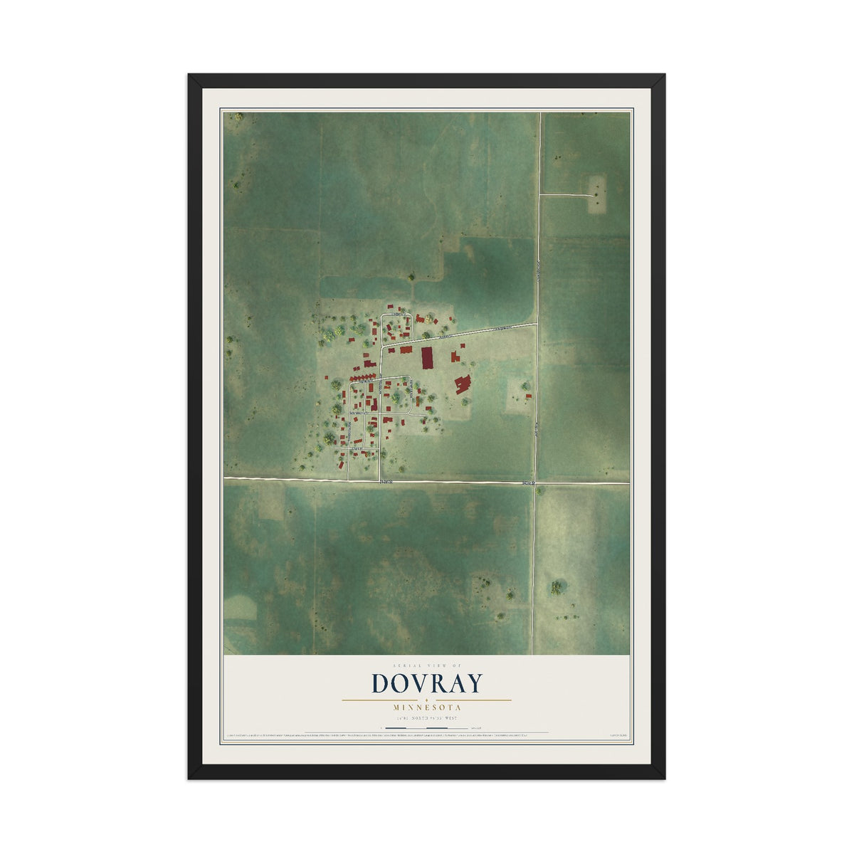 Map of Dovray, Minnesota, 12 x 18 inch print in a black wood frame