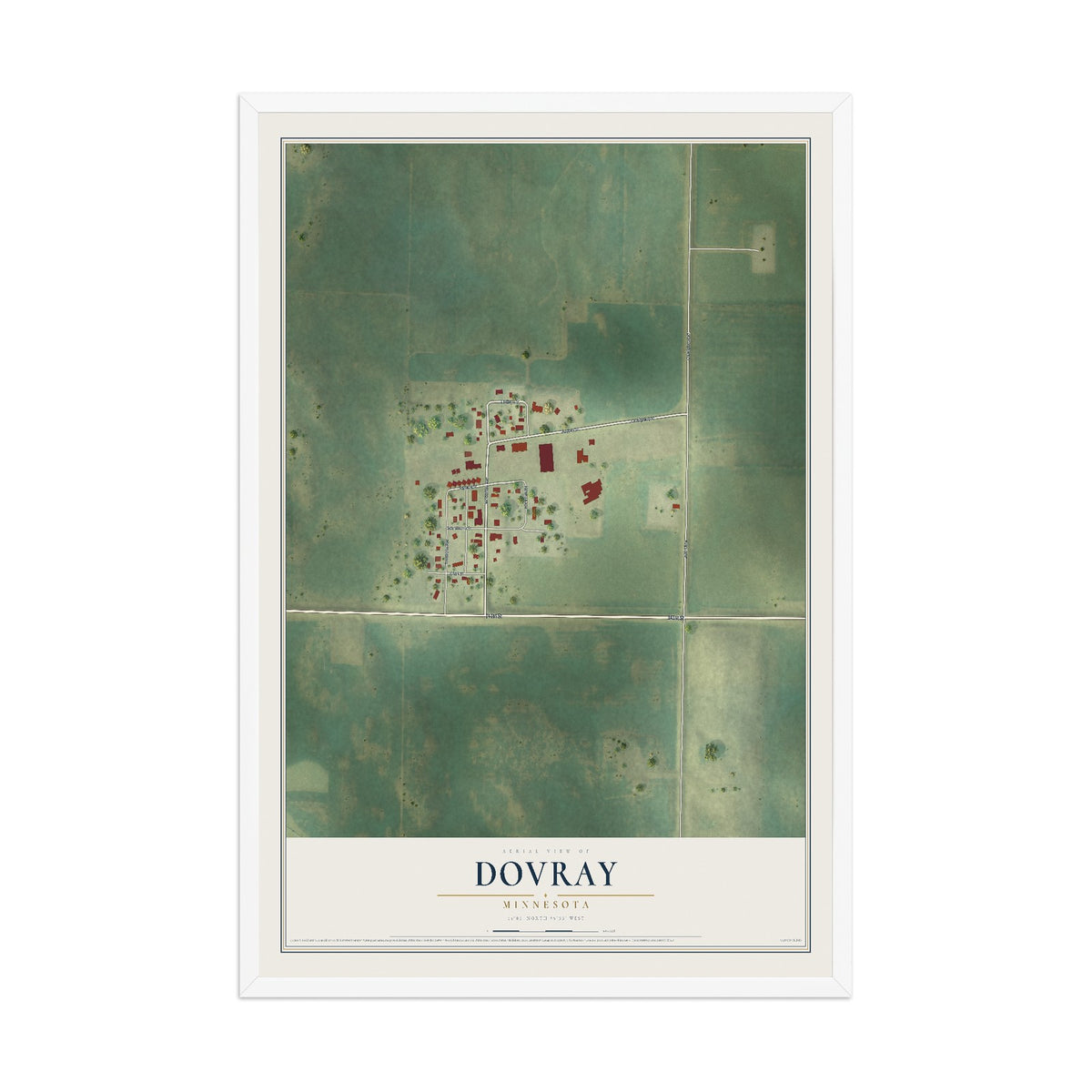 Map of Dovray, Minnesota, 12 x 18 inch print in a white wood frame